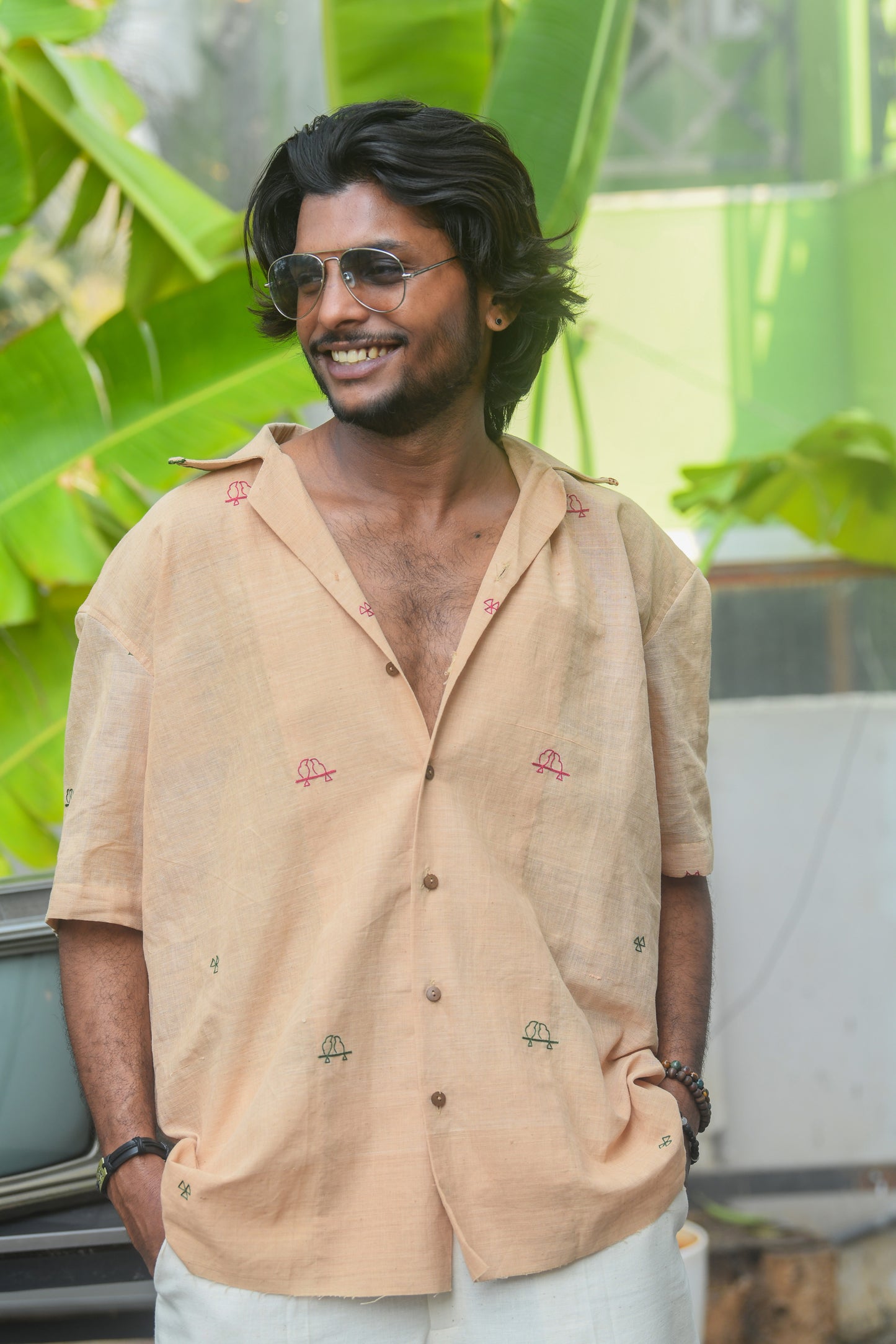 Pondhuru khadi bird embroidered Shirt