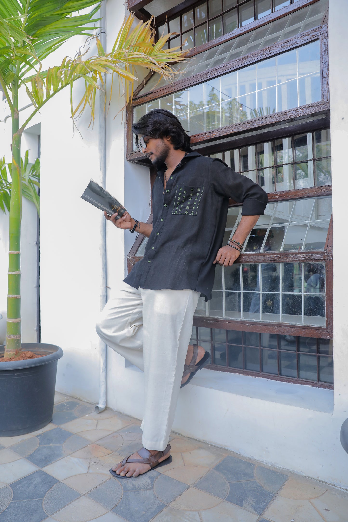 Black Khadi embroidered Shirt