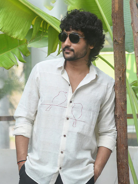 Bird embroidered Khadi Shirt
