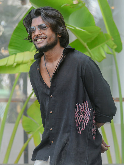 Black Maroon embroidered Shirt