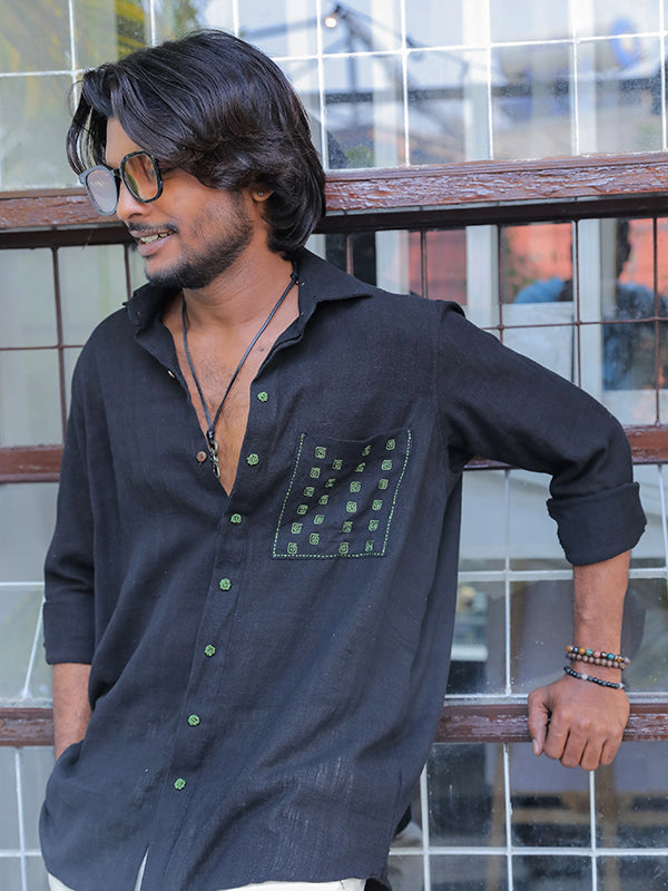 Black Khadi embroidered Shirt