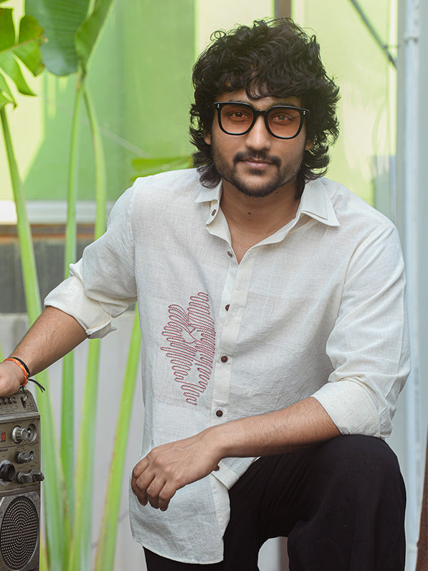 Pondhuru khadi maroon embroidered shirt