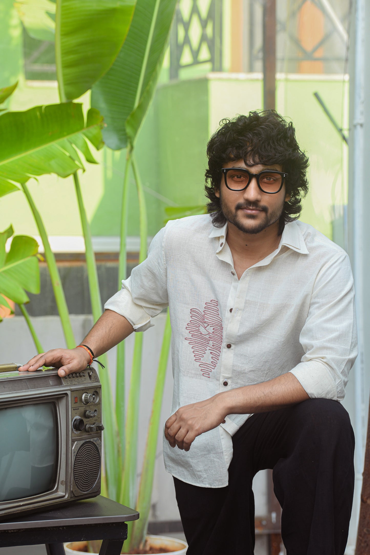 Pondhuru khadi maroon embroidered shirt