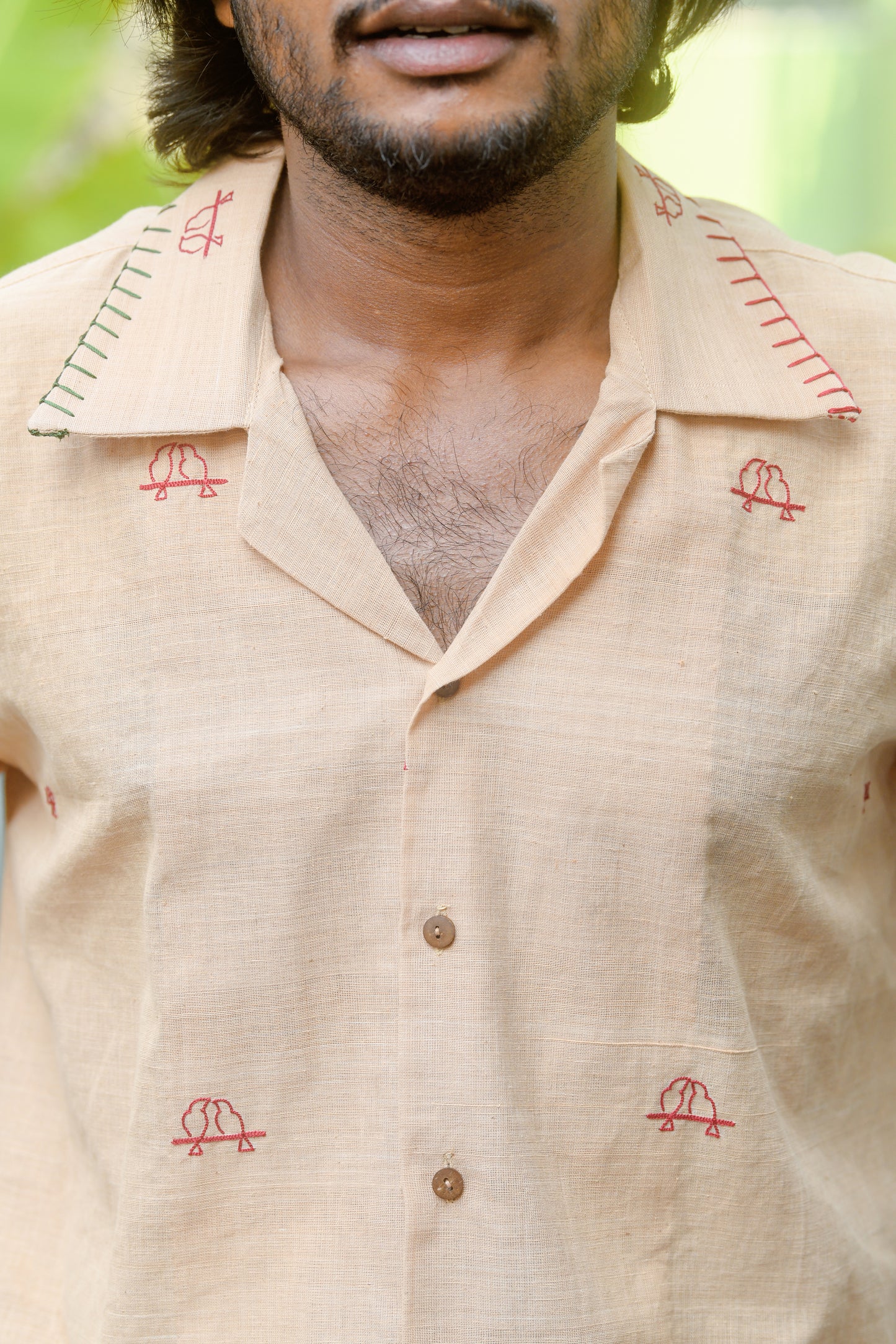 Pondhuru khadi bird embroidered Shirt