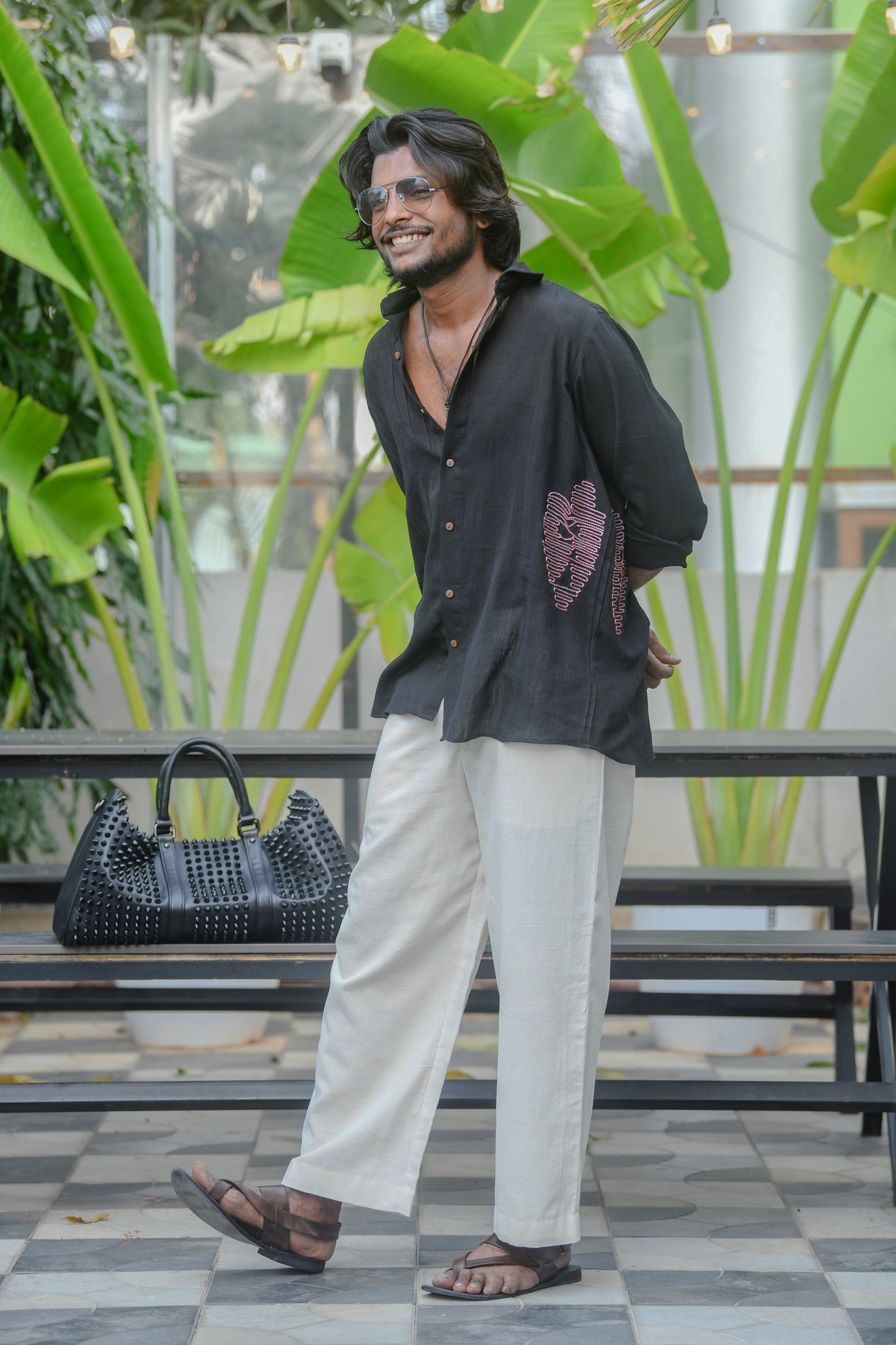 Black Maroon embroidered Shirt