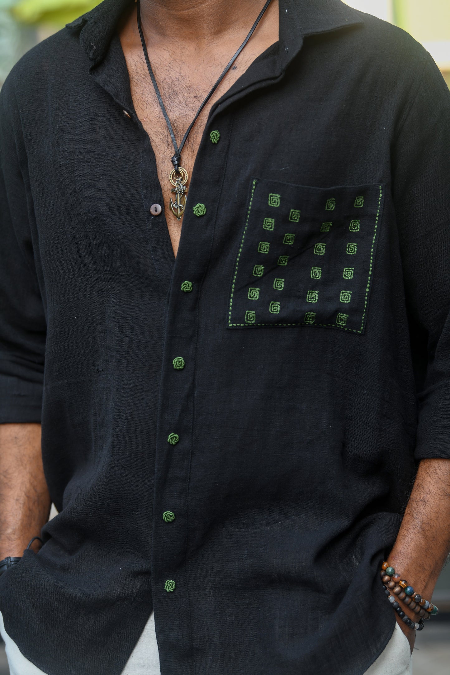Black Khadi embroidered Shirt