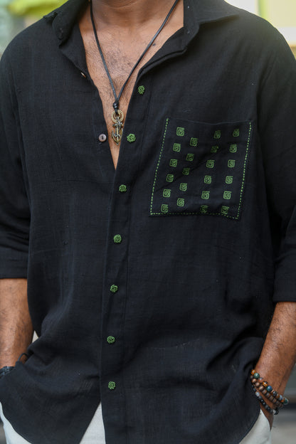 Black Khadi embroidered Shirt