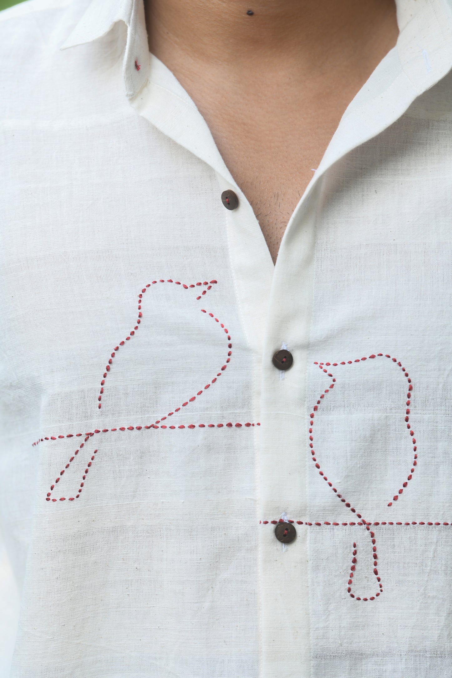 Bird embroidered Khadi Shirt