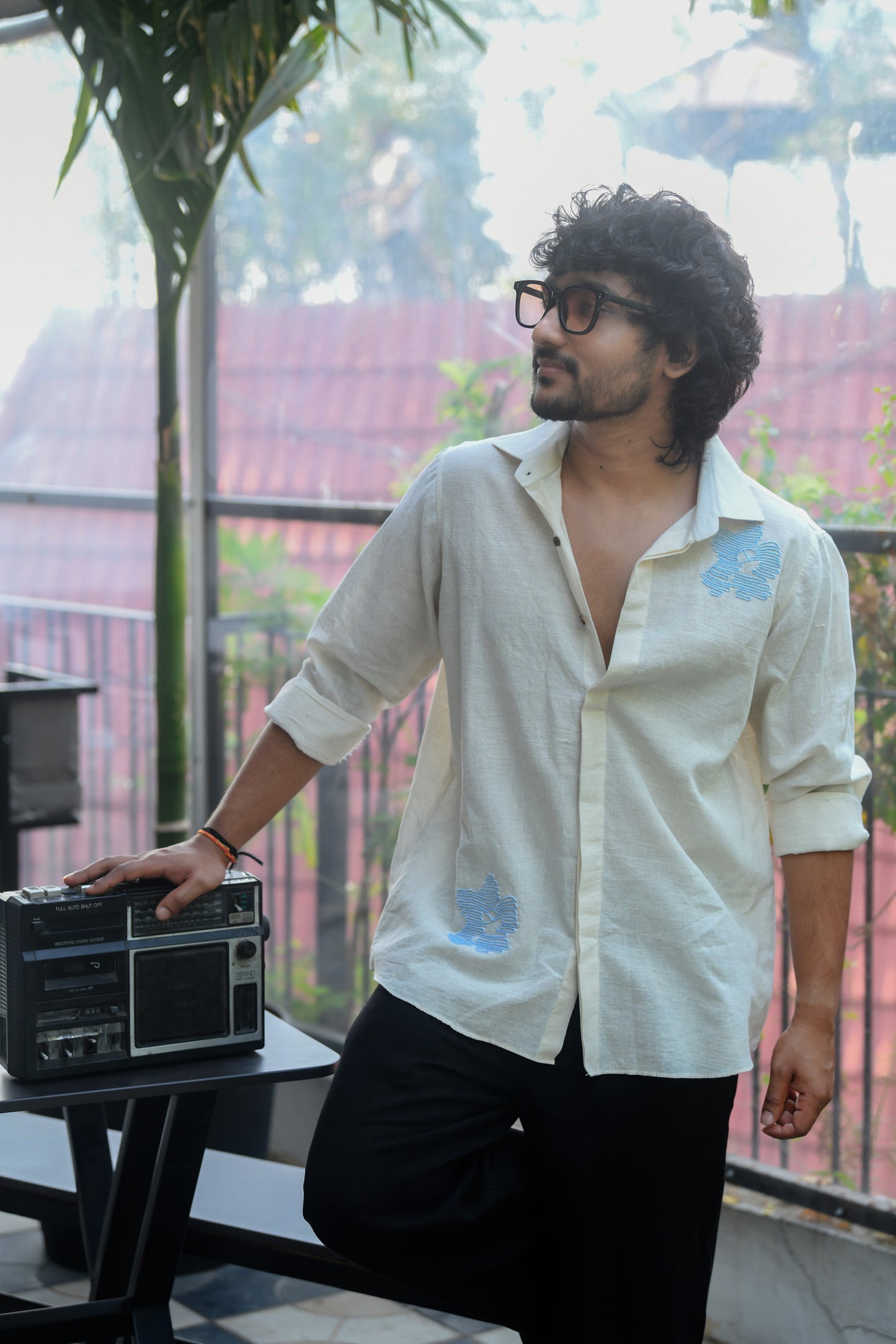 Blue embroidered Khadi Shirt