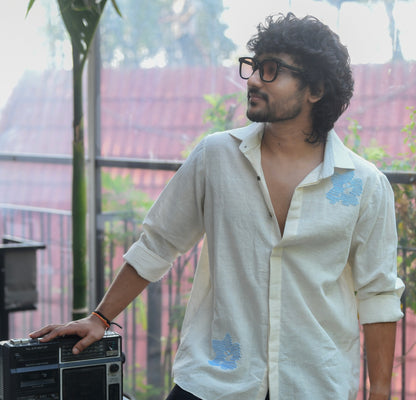 Blue embroidered Khadi Shirt
